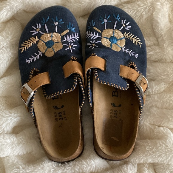Blue floral embroidered Birkenstock clogs 38 - Picture 5 of 16
